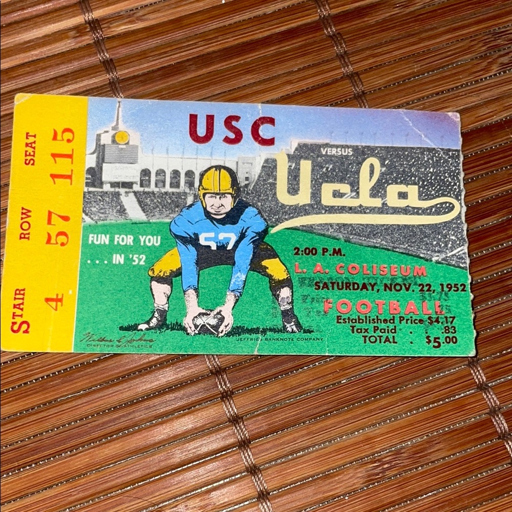 Vintage USC vs UCLA Football Ticket